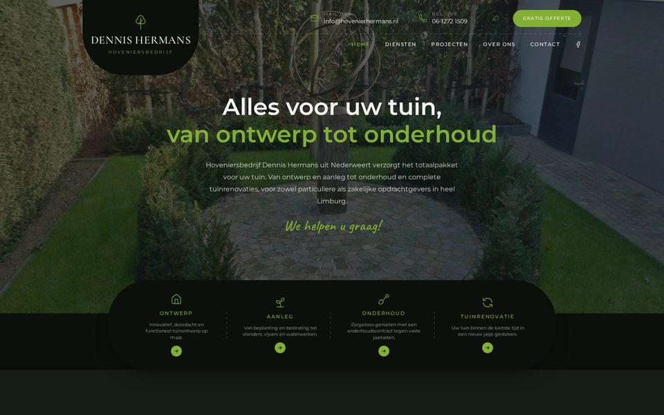 Website van Hoveniersbedrijf Dennis Hermans, ontworpen door Growrix