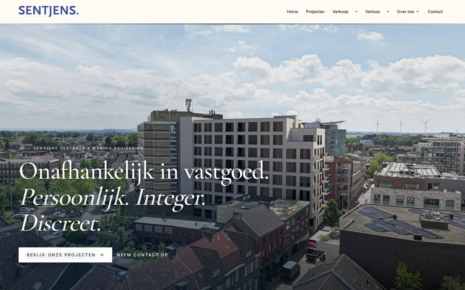 Website van Sentjens Vastgoed als voorbeeld van digitale positionering voor makelaars