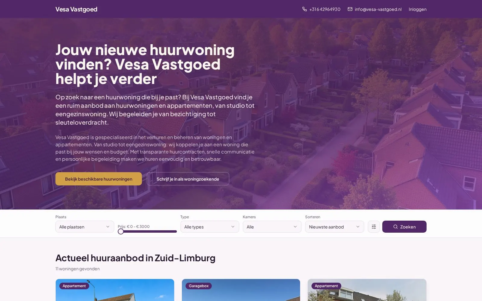 Website van Vesa Vastgoed als voorbeeld van gestructureerde en citeerbare bedrijfsinformatie