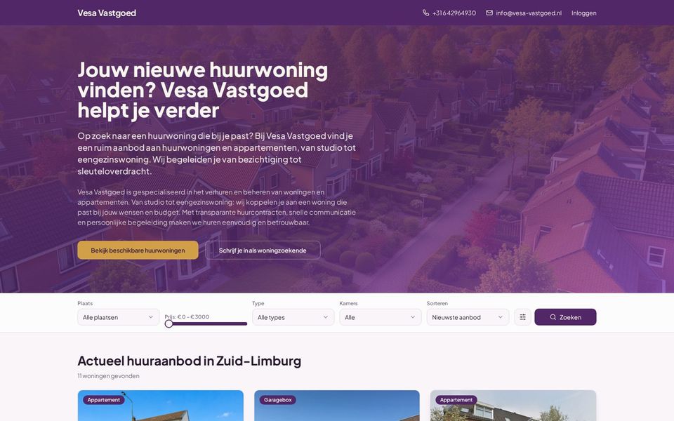 Website van Vesa Vastgoed, ontworpen door Growrix